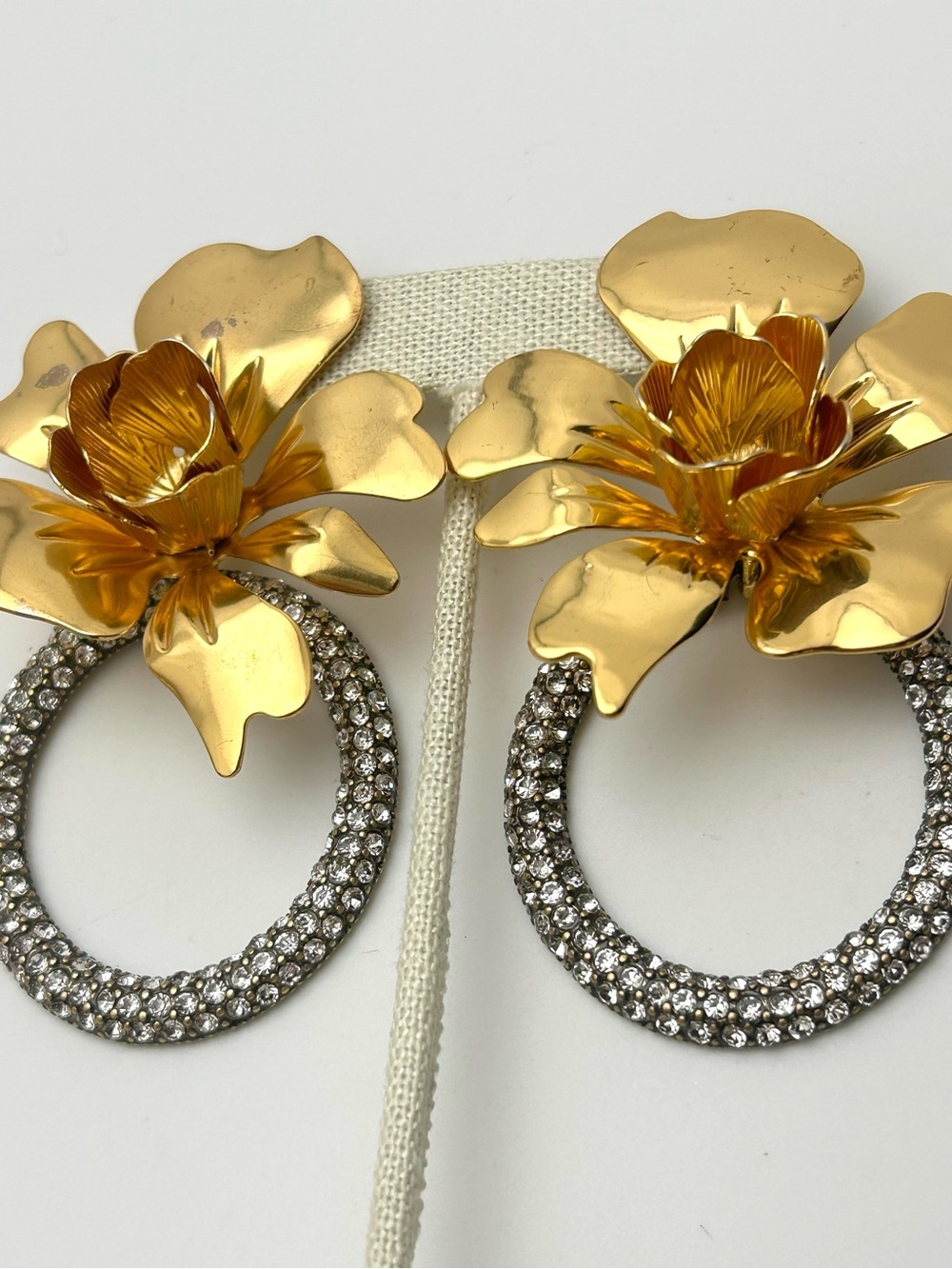 J. Crew Gold Flower and Pave Hoop Earrings